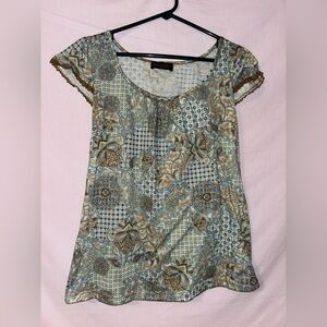 Elegant Paisley Blouse with Blue and Brown Accents